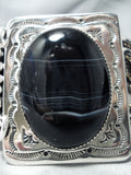Massive Signed Native American Navajo Native Black Agate Sterling Silver 12k Gold Bracelet-Nativo Arts