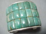 One Of Biggest Native American Green Turquoise Inlay Sterling Silver Bracelet-Nativo Arts