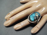 Biggest Heavy Vintage Native American Zuni Snake Turquoise Sterling Silver Men's Ring Old-Nativo Arts