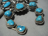 265 Grams Vintage Native American Jewelry Navajo Turquoise Sterling Silver Squash Blossom Necklace-Nativo Arts
