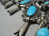 265 Grams Vintage Native American Jewelry Navajo Turquoise Sterling Silver Squash Blossom Necklace-Nativo Arts