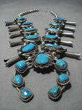 265 Grams Vintage Native American Jewelry Navajo Turquoise Sterling Silver Squash Blossom Necklace-Nativo Arts