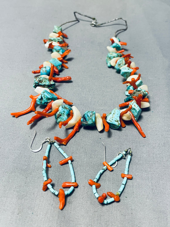 Native American Dropdead Gorgeous Vintage Santo Domingo Turquoise Coral Sterling Silver Necklace-Nativo Arts