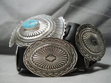 Magnificent Vintage Native American Navajo Old Kingman Turquoise Sterling Silver Concho Belt-Nativo Arts