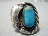 Outstanding Vintage Native American Navajo Old Kingman Turquoise Sterling Silver Ring-Nativo Arts