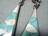 Intricate Women's Vintage Native American Zuni Turquoise Sterling Silver Earrings-Nativo Arts