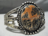 Early 1900's Vintage Native American Navajo Petrified Wood Sterling Silver Bracelet Old-Nativo Arts