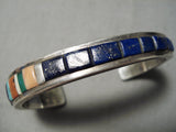 Important Vintage Native American Navajo Lapis Sterling Silver Turquoise Bracelet Old-Nativo Arts