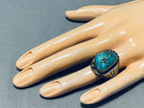 Astounding Vintage Native American Navajo Pilot Mountain Turquoise Sterling Silver Ring-Nativo Arts