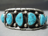 Tremendous Vintage Native American Zuni Kingman Turquoise Sterling Silver Bracelet Old-Nativo Arts