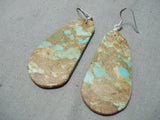 Some Of Biggest Best Native American #8 Turquoise Slab Sterling Silver Earrings-Nativo Arts