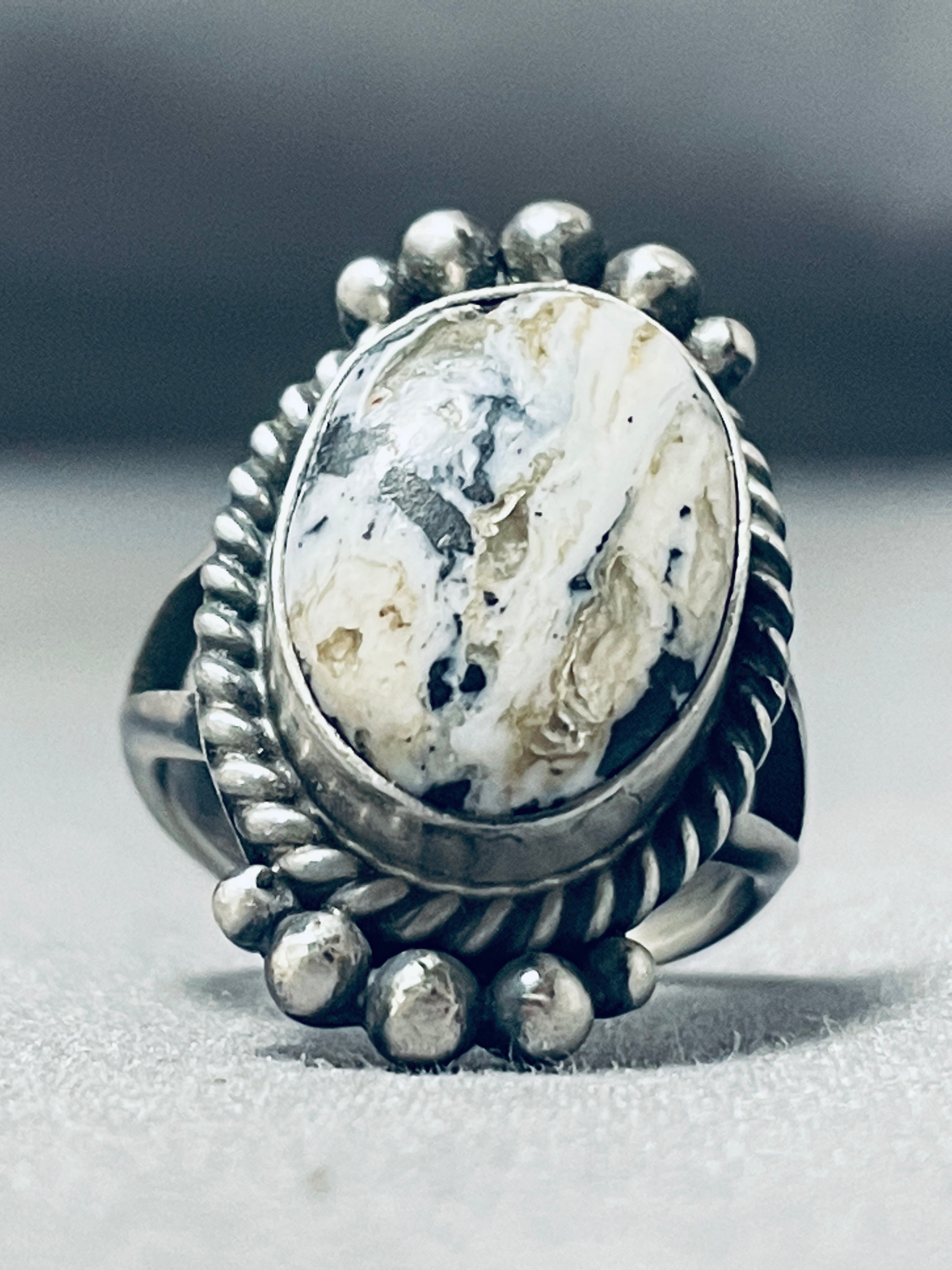 Amazing Native American Navajo White Buffalo Turquoise Sterling