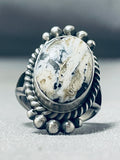Amazing Native American Navajo White Buffalo Turquoise Sterling Silver Ring-Nativo Arts