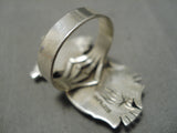 Detailed!! Native American Navajo Blue Diamond Turquoise Sterling Silver Kachina Ring-Nativo Arts