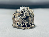 Unique Native American Navajo Sterling Silver Handcarved Huge Horse Ring-Nativo Arts
