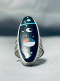 Cosmic Native American Navajo Turquoise Coral Sterling Silver Sunface Ring-Nativo Arts
