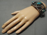 One Of The Best Earlier Coiled Vintage Native American Navajo Turquoise Sterling Silver Bracelet-Nativo Arts