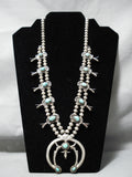 Vintage Native American Navajo Carico Lake Turquoise Sterling Silver Squash Blossom Necklace-Nativo Arts