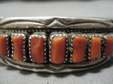 Important Vintage Native American Navajo Stepping Coral Stone Sterling Silver Bracelet Old-Nativo Arts