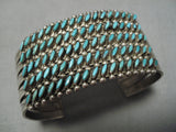 Opulent Vintage Native American Navajo Slanted Turquoise Sterling Silver Bracelet Old-Nativo Arts