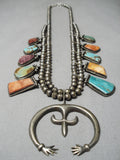 Superior Vintage Native American Navajo Turquoise Sterling Silver Squash Blossom Necklace-Nativo Arts