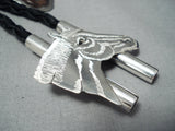 Important Vintage Giant Horse Sterling Silver Native American Zuni Hand Carved Bolo Tie-Nativo Arts