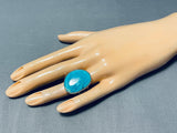 Tremendous Native American Navajo Kingman Turquoise Sterling Silver Ring-Nativo Arts