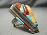 Native American Best Important Vintage Dave Tune Turquoise Inlay Sterling Silver Ring-Nativo Arts