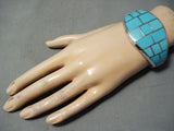 Benny Touchine Vintage Native American Navajo Turquoise Inlay Sterling Silver Bracelet-Nativo Arts