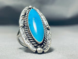 Dazzling Vintage Native American Navajo Blue Gem Turquoise Sterling Silver Ring-Nativo Arts