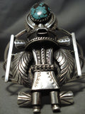 Towering Huge Vintage Native American Navajo Turquoise Sterling Silver Kachina Bracelet-Nativo Arts