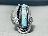 Superb Vintage Native American Navajo Inlay Turquoise Mother Of Pearl Sterling Silver Huge Ring-Nativo Arts