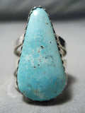 Huge Teardrop San Felipe Turquoise Sterling Silver Stamped Ring-Nativo Arts