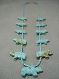 Hand Carved Royston Turquoise Vintage Native American Navajo Sterling Silver Bear Necklace-Nativo Arts