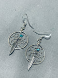 Wonderful Native American Navajo Blue Gem Turquoise Sterling Silver Dreamcatcher Earrings-Nativo Arts