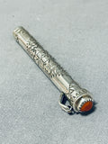 Amazing Native American Navajo Coral Sterling Silver Toothpick Holder Signed-Nativo Arts