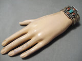 Superior Vintage Native American Navajo Sterling Silver Cross Turquoise Bracelet Old-Nativo Arts