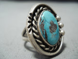 Terrific Vintage Native American Navajo Old Kingman Turquoise Sterling Silver Ring Old-Nativo Arts