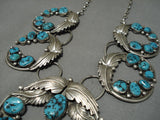 Amazing Vintage Native American Navajo Turquoise Sterling Silver Squash Blossom Necklace-Nativo Arts
