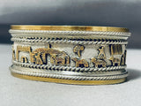 Unique Signed Native American Navajo Sterling Silver 12k Gold Storyteller Scene Bracelet-Nativo Arts
