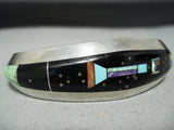 Native American Very Intricate Space Inlay Vintage Navajo Turquoise Sterling Silver Bracelet-Nativo Arts