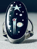 Midnight Sky Native American Navajo Opal Coral Sterling Silver Ring-Nativo Arts