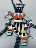 Biggest Best Vintage Native American Zuni Turquoise Kachina Sterling Silver Bolo Tie-Nativo Arts