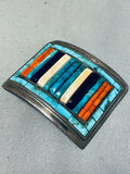 One Of The Best Ever Vintage Native American Navajo Turquoise Inlay Sterling Silver Buckle-Nativo Arts