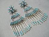 Noteworthy Vintage Native American Zuni Turquoise Sterling Silver Dangle Earrings Old-Nativo Arts