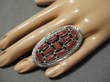 Chunks Of Coral Huge Native American Navajo Sterling Silver Ring-Nativo Arts