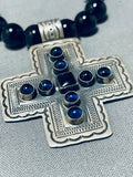 Native American The Best Vintage Southwestern Onyx Sterling Silver Cross Necklace-Nativo Arts