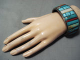 Bobby Begay 1975 Vintage Native American Navajo Turquoise Sterling Silver Inlay Bracelet Old-Nativo Arts