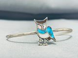 Adorable Vintage Native American Zuni Turquoise Mother Of Pearl Sterling Silver Owl Bracelet-Nativo Arts