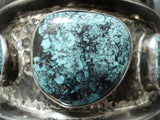 Monster Vintage Native American Navajo Blue Warrior Turquoise Sterling Silver Bracelet Old-Nativo Arts
